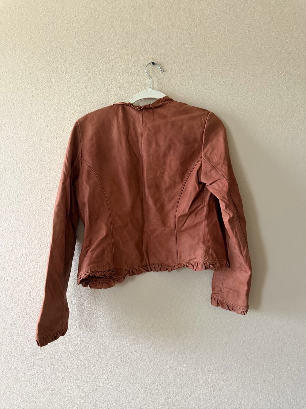 bagatelle Rust Ruffle Trim Leather Jacket - Picture 4 of 5